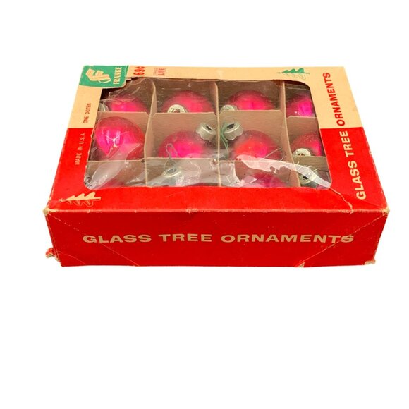 VTG Franke Glass Tree Ornaments 1.75" Red Christmas Decoration Made In USA Box o - Picture 6 of 7